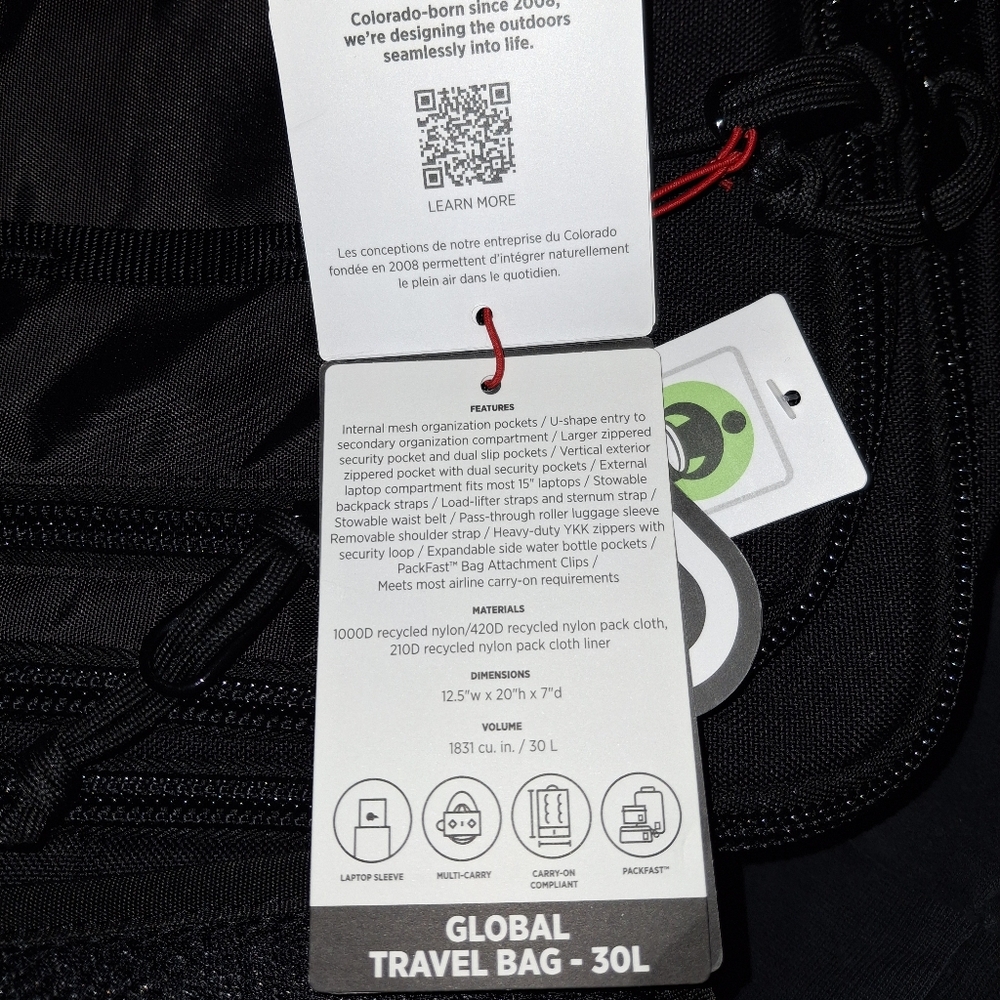 Topo Designs Black Backpack- Global Travel Bag 30L - NWT - Picture 8 of 13